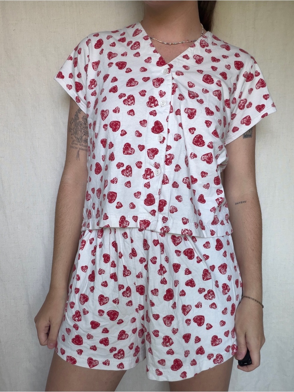 vintage SET Victoria’s secret country 100% cotton red sketch hearts pj set sz S